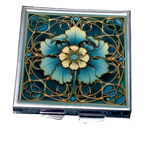 CP033 - Compact Mirror - An Art Nouveau Design - La Fleur Bleue