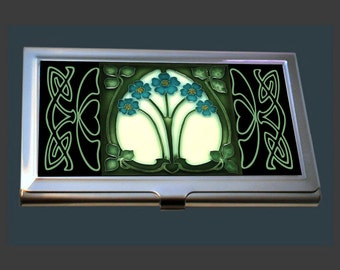 BC003 - Business Card Case - featuring an Art Nouveau Tile (Forget Me Nots)