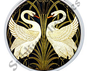 PBR011 - Round Pill Box - The Swans by Walter Crane (1845-1915)