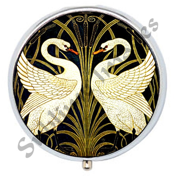 PBR011 - Round Pill Box - The Swans by Walter Crane (1845-1915)