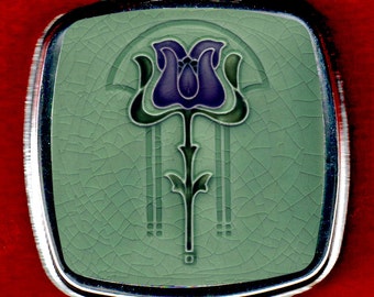 CP020 - Compact Mirror - Art Nouveau Style Purple Flower.