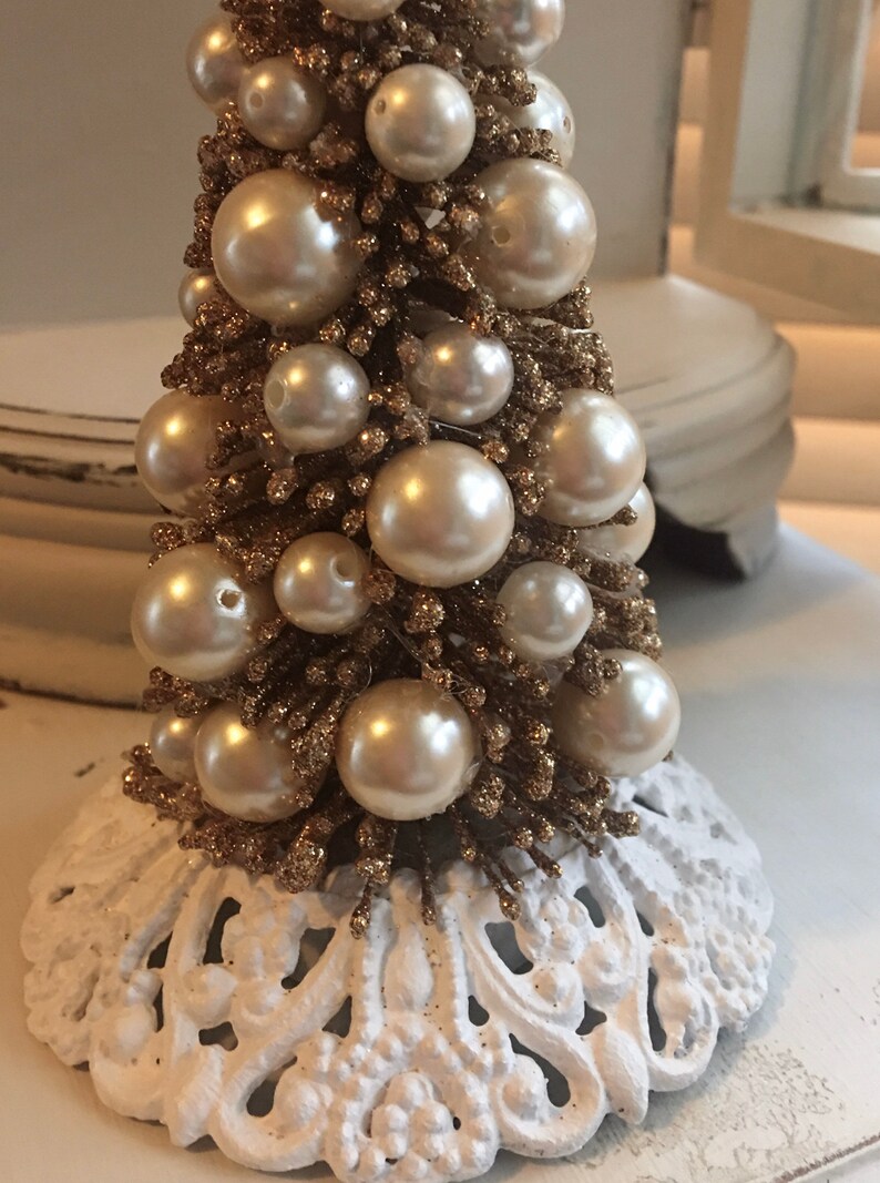 Pearls N Gold Vintage Gold Sparkle Christmas Bottle Brush Tree Angel