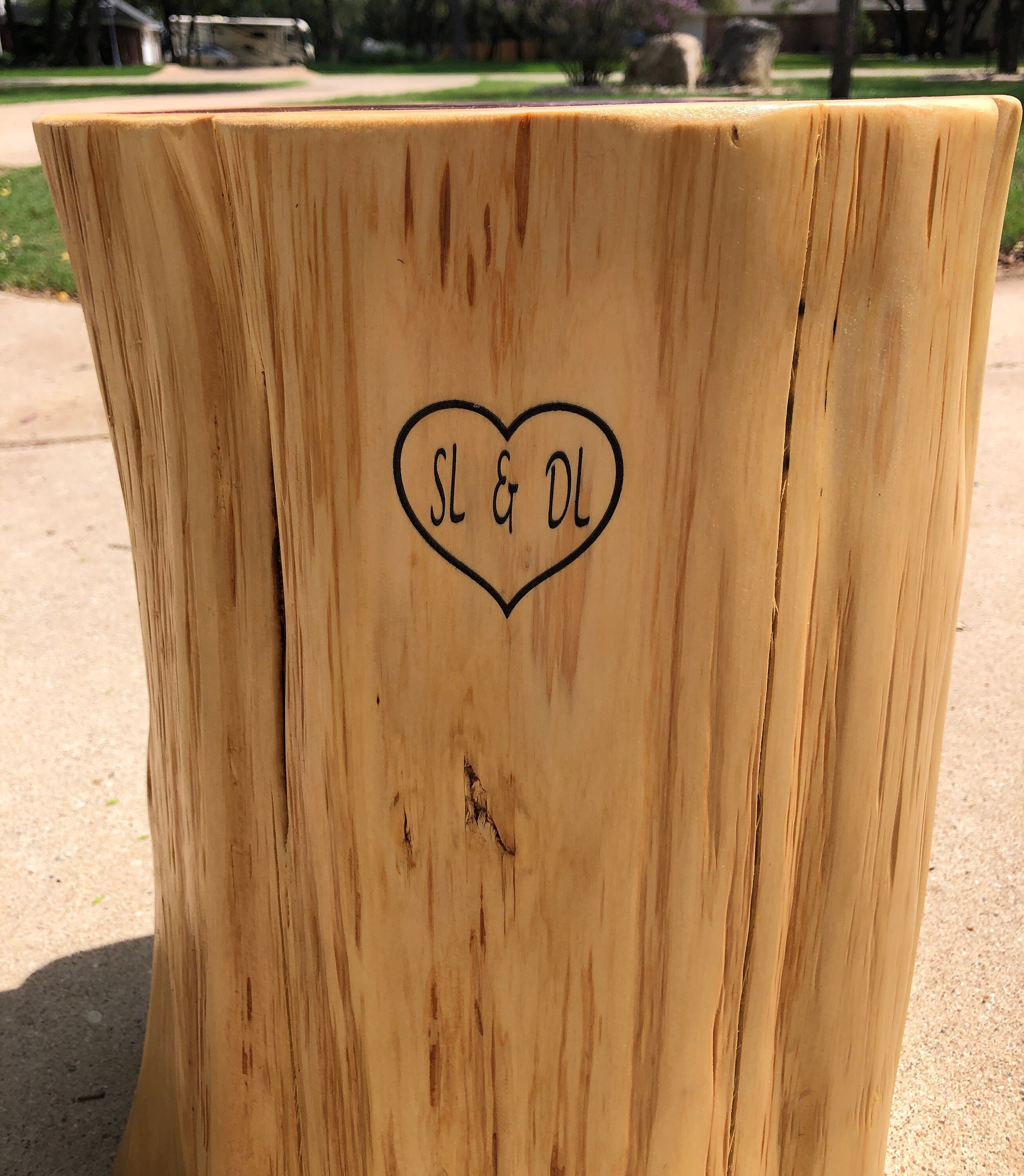 Tree Stump Side Table Initials 1214 X 18 Etsy