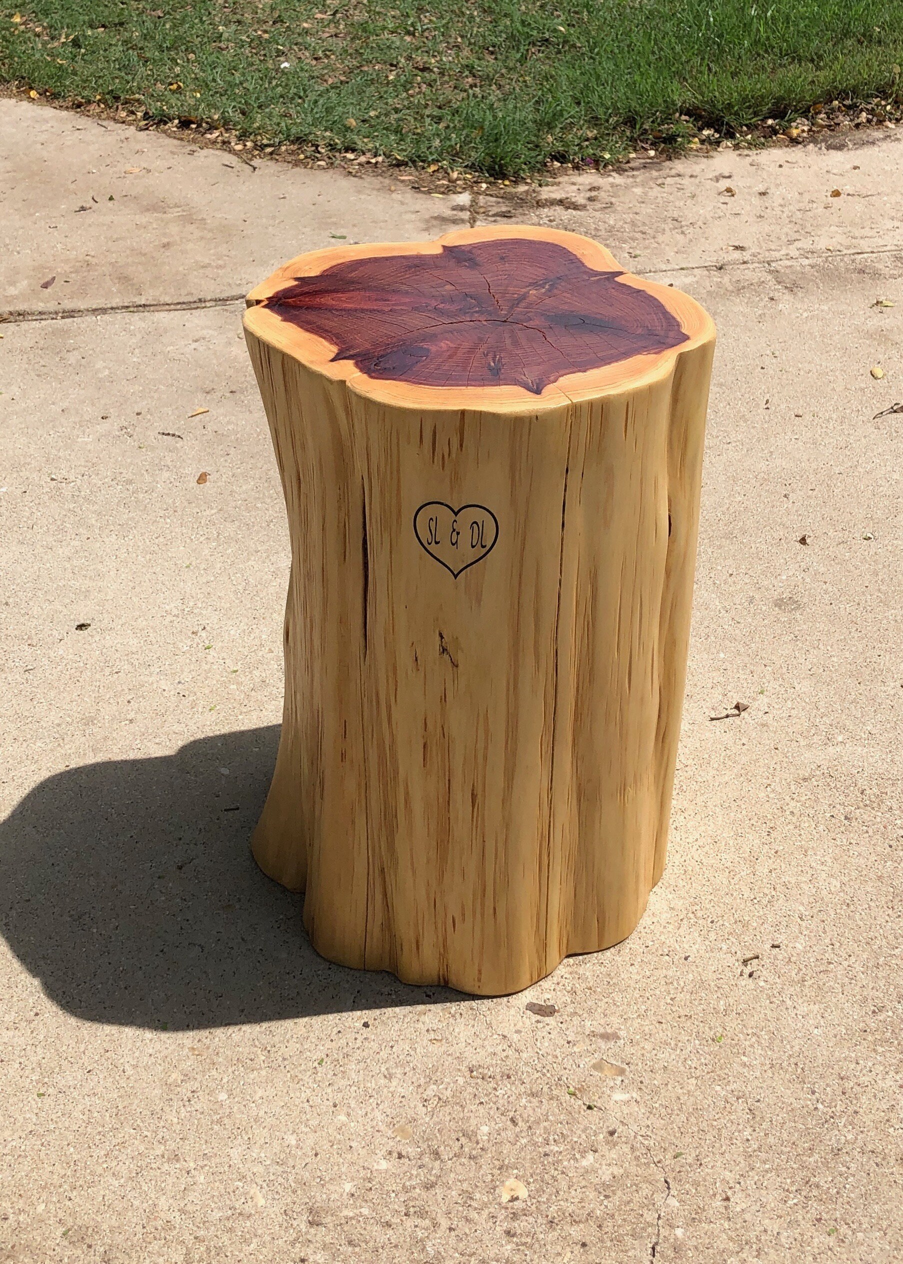 Tree Stump Side Table Initials 1214 X 18 Etsy