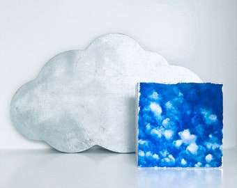 Blue Sky Cloud Art for Gifting and Small Spaces, Soothing Happy Cheerful Art, Get Well Gift, Housewarming Gift, Astrology Lover, Mans Gift