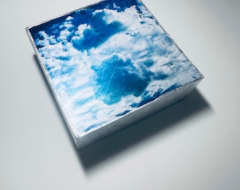 Blue Sky and Clouds Art, Small Art, Thank You Gift for Hostess, Teacher, Co-Worker; Housewarming, Hostess, Appreciation, Grief Loss Gift