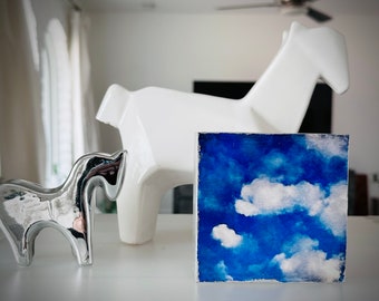 Blue Sky and Clouds Art 4" x 4" Thank You Gift for Hostess, Teacher, Co-Worker; Housewarming, Kitchen, Appreciation, Grief/Loss Gift, Small