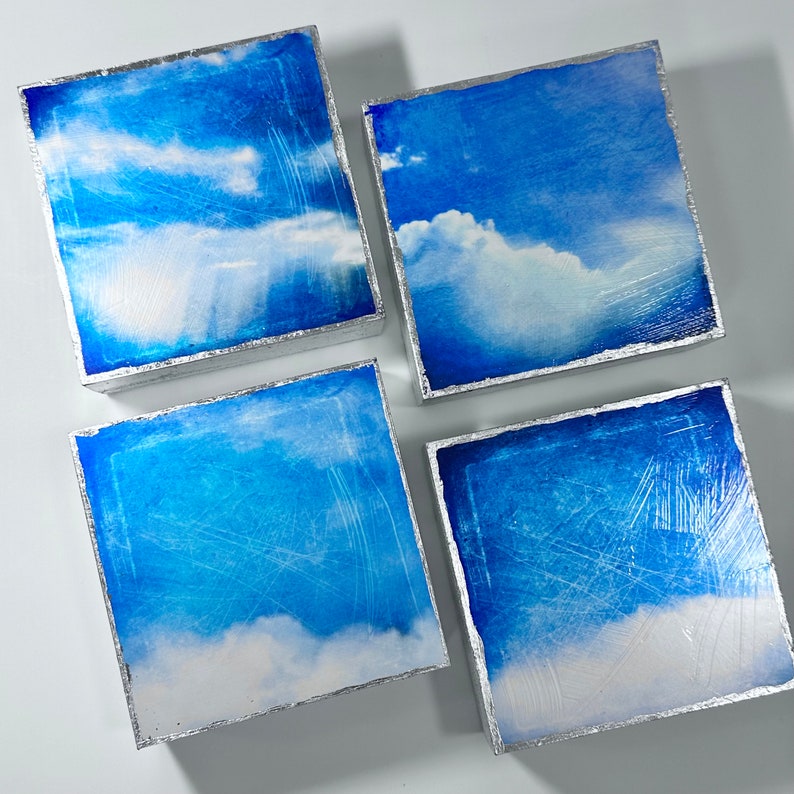 Small art decor for small spaces, hallways, bathrooms, stairway, stairwell. Blue and white art decor. Small cloud art for get well gift, housewarming gift, teacher appreciation gift, good luck gift, congratulations gift, the skys the limit gift