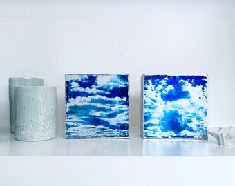 Set of 2 Blue Sky Cloud Art for Small Spaces or Gift; SET OF TWO,  Zen Seeker, Friendship, Space Explorer, Get Well Soon, Health Wellness