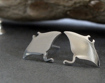 Manta Ray stud earrings handmade in sterling silver or 14k gold