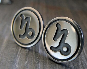 Capricorn the goat zodiac star sign stud earrings handmade in sterling silver