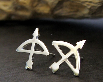 Bow and Arrow stud earrings handmade in sterling silver or 14k gold