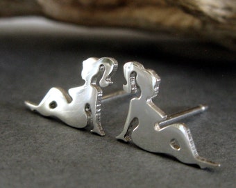 Sexy chubby lady mudflap trucker stud earrings handmade in sterling silver or 14k gold