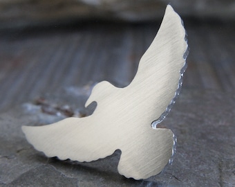 Handmade Sterling Silver Raven Tie Tack - Bird Lapel Pin
