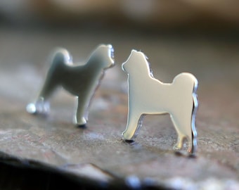 Siberische husky-oorstekers handgemaakt van sterlingzilver