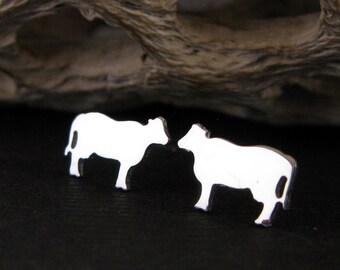 Cow bull stud earrings handmade in sterling silver or 14k gold