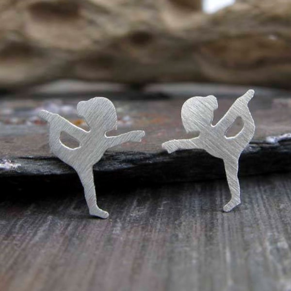 Yoga dancer pose stud earrings handmade in sterling silver