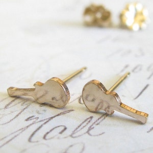 Tiny electric guitar stud earrings handmade in sterling silver or 14k gold
