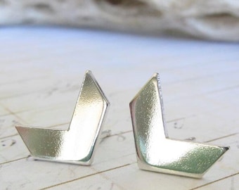 Chevron stud earrings handmade in sterling silver or 14k gold
