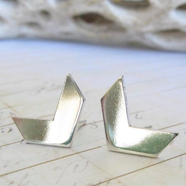 Chevron stud earrings handmade in sterling silver or 14k gold