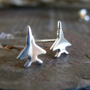 F-15 Jet fighter stud earrings handmade in sterling silver or 14k gold