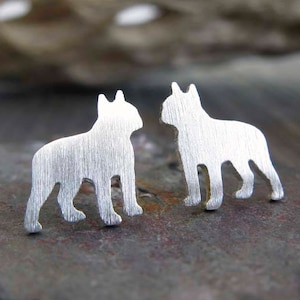 Boston Terrier dog stud earrings handmade in sterling silver or 14k gold