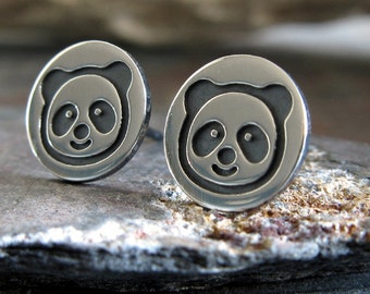 Panda Bear stud earrings handmade in sterling silver