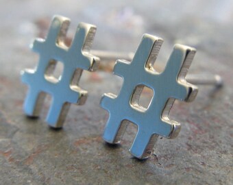 Hashtag # stud earrings handmade in sterling silver or 14k gold