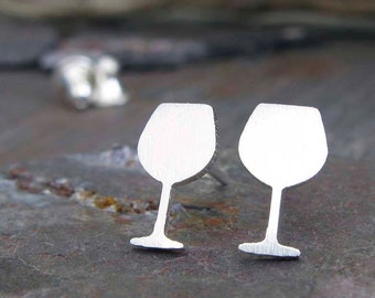 Wine glass vino stud earrings handmade in sterling silver or 14k gold