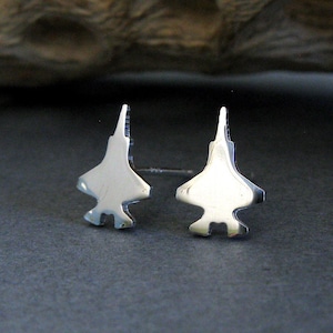F-35 Jet fighter stud earrings handmade in sterling silver or 14k gold