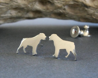 Rottweiler dog stud earrings artisan handmade posts in sterling silver or 14k gold