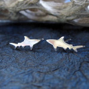 Shark stud earrings handmade in sterling silver or 14k gold
