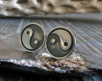 Chinese Yin Yang stud earrings handmade in sterling silver