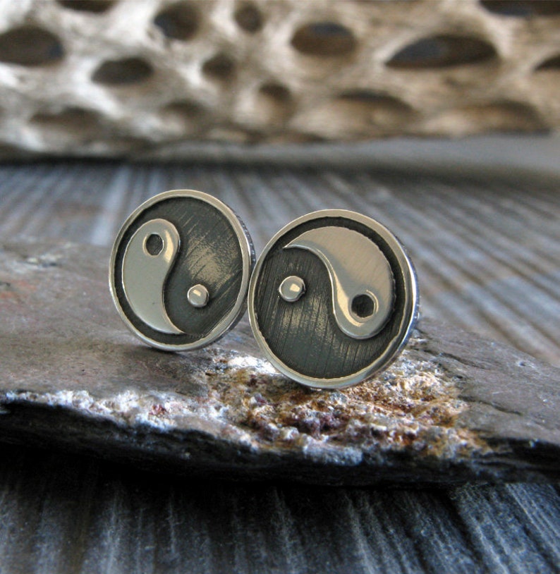 Chinese Yin Yang Stud Earrings Handmade in Sterling Silver Etsy