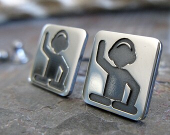 Disc Jockey DJ music stud earrings handmade in sterling silver