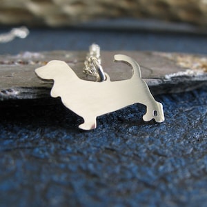 Tiny basset hound dog charm necklace handmade from sterling silver or 14k gold filled