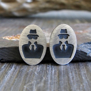 Secret agent spy stud earrings handmade in sterling silver