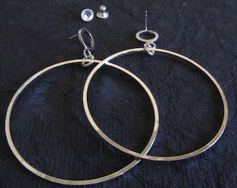Large 2 inch dangle hoop stud earrings handmade in sterling silver