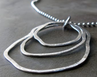 Organic big lightweight sterling silver pendant necklace artisan handmade jewelry