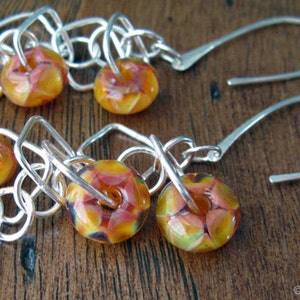 Orange and yellow lampwork glass bead long dangle sterling silver earrings image 5