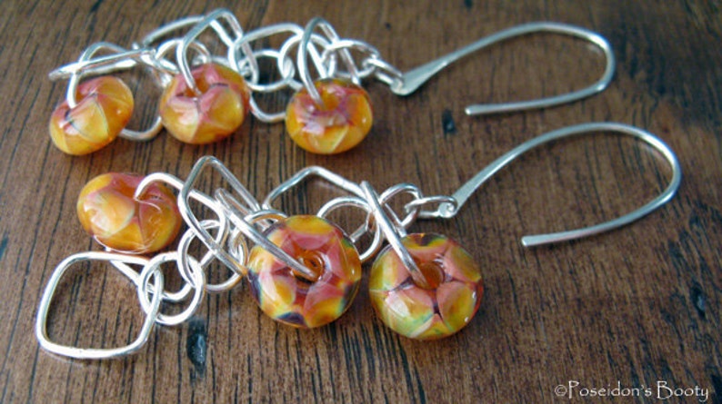 Orange and yellow lampwork glass bead long dangle sterling silver earrings image 5