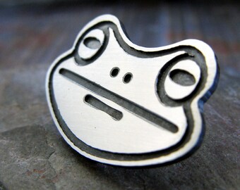 Frog toad tie tack lapel hat pin artisan handmade in sterling silver