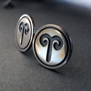 Aries the ram zodiac star sign symbol stud earrings handmade in sterling silver