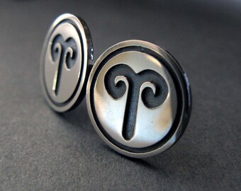 Aries the ram zodiac star sign symbol stud earrings handmade in sterling silver