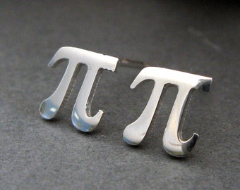 Pi symbol math stud earrings handmade in sterling silver or 14k gold