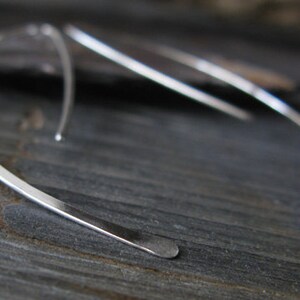 Chic modern sterling silver artisan wire work earrings. Long curved 18 gauge hammered spikes. Simple everyday sleek jewelry for her. image 5