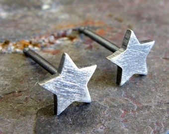Small or tiny size celestial star stud earrings handmade in sterling silver or 14k gold