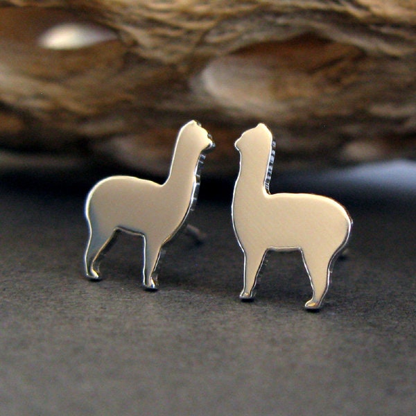 Alpaca stud earrings handmade in sterling silver or 14k gold