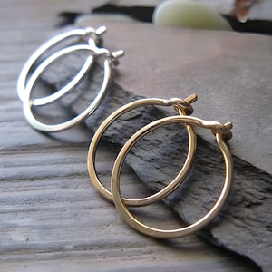 Minimalist tiny 1/2&quot; hoop sleeper earrings artisan handmade in sterling silver or gold-filled