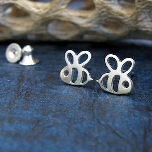 Honey Bee stud earrings handmade in sterling silver or 14k gold